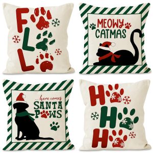 Christmas striped pillow cover linen black cat print pillowcase home holiday decoration cushion cover