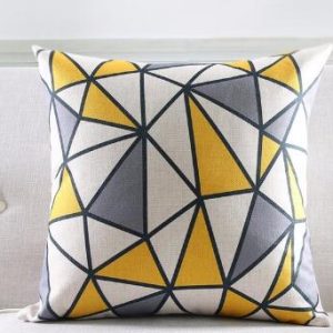 Yellow Geometric Decorative Cotton Linen Cushion Cover Grey Grid Printed Sofa Throw Pillow Car Chair Home Decor Pillow Case