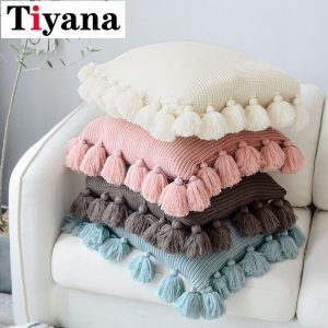 Solid Color Fringe Side Pillow Nordic Ins Style Wool Lantern Ball Pillow Creative Office Home Soft Sofa Cushion