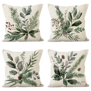Christmas Pillow Cover Linen Pinecone Printed Cushion Cover Home Sofa Decoration