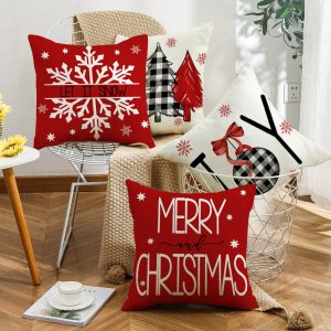 Christmas Pillow Red Christmas Tree Snowflake Home Decoration Pillow Set